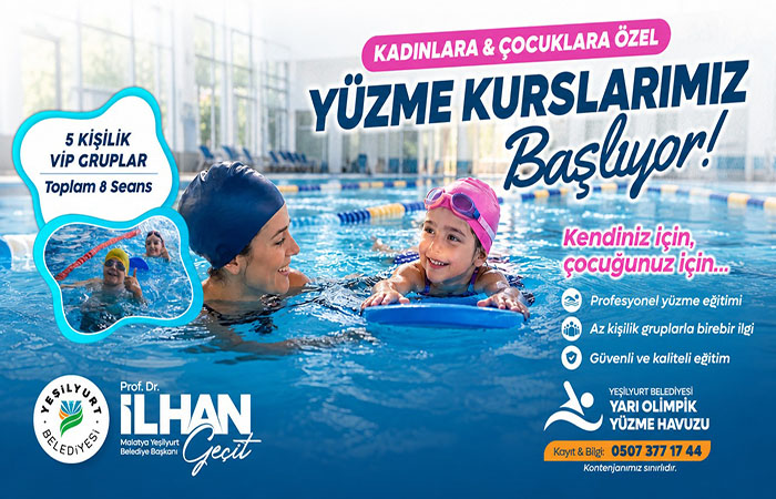 Yeşilyurt Belediyesi Yarı Olimpik Yüzme Havuzunda Yüzme Kursları Başlıyor